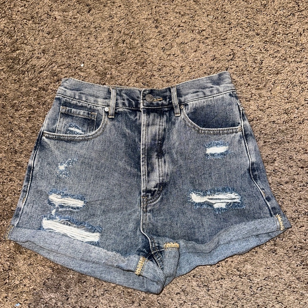 PacSun Gray Jean Shorts with Distressed Details
